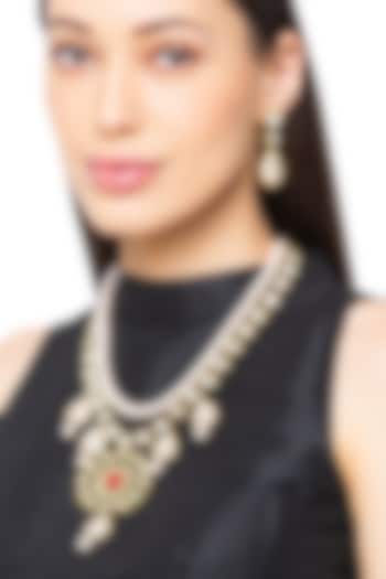 Gold Finish Shell Pearls Necklace Set by Hrisha Jewels