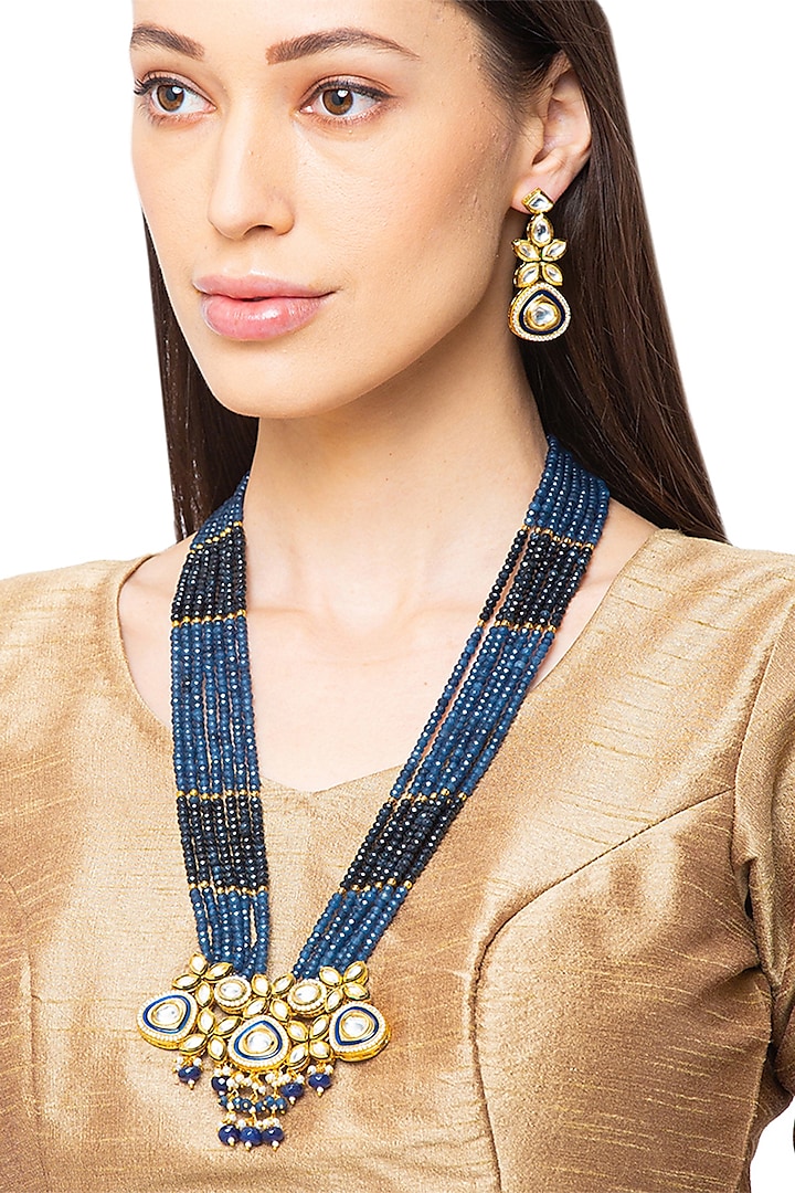 Gold Finish Agate & Pearl Necklace Set by Hrisha Jewels