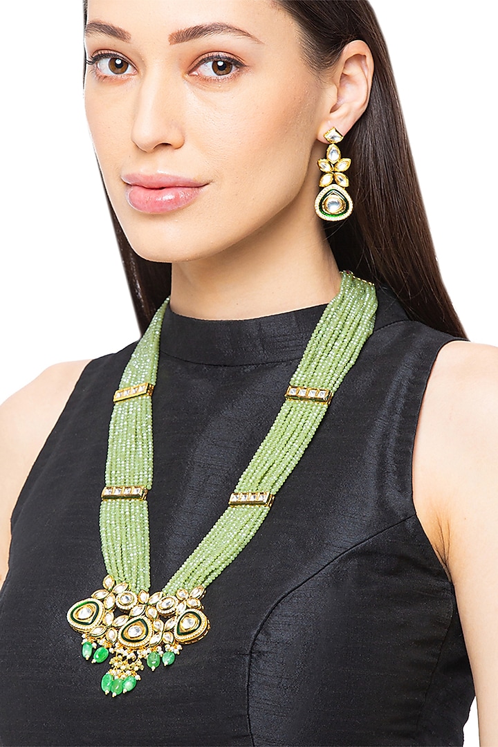 Gold Finish Italian Crystal Necklace Set by Hrisha Jewels