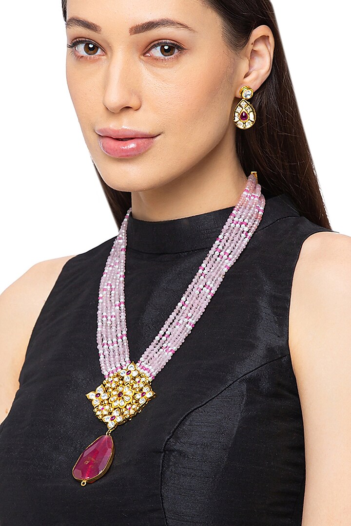 Gold Finish Natural Stone Necklace Set by Hrisha Jewels