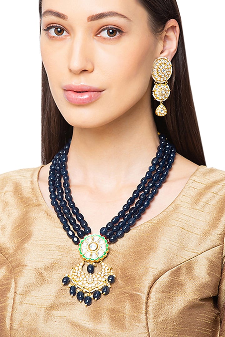Gold Finish Agate & Tumbles Necklace Set by Hrisha Jewels