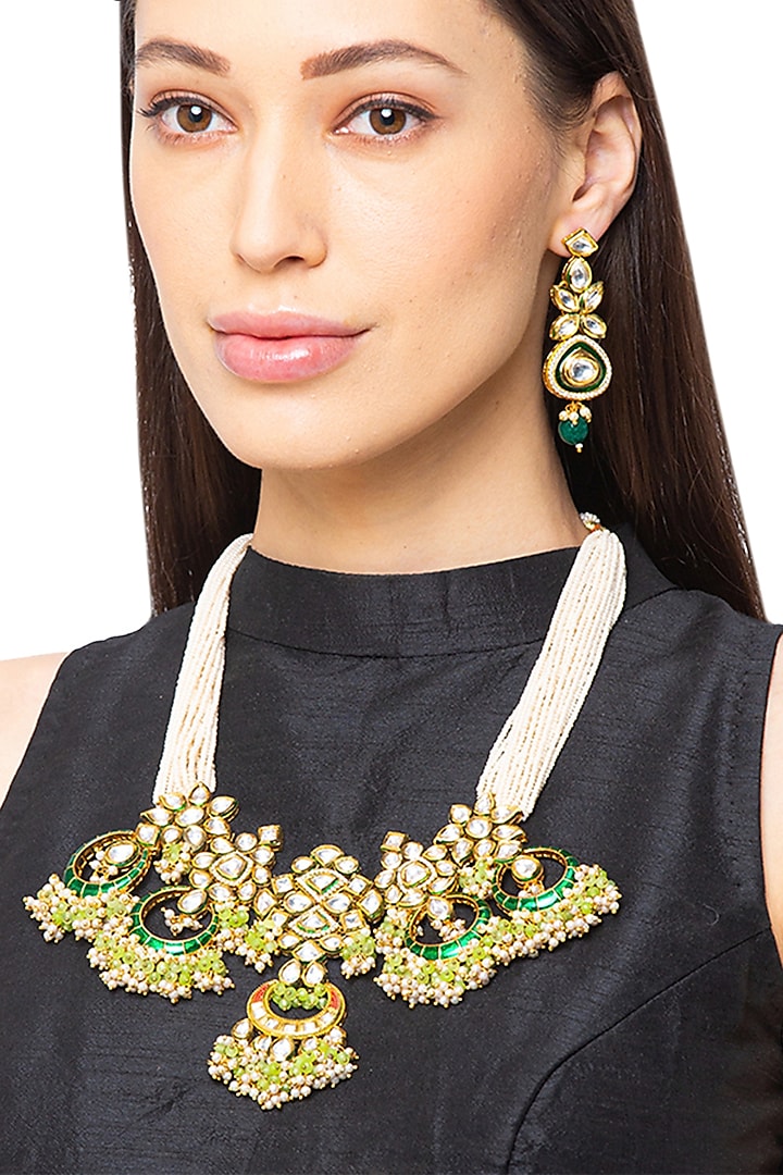 Gold Finish Shell Pearl Necklace Set by Hrisha Jewels
