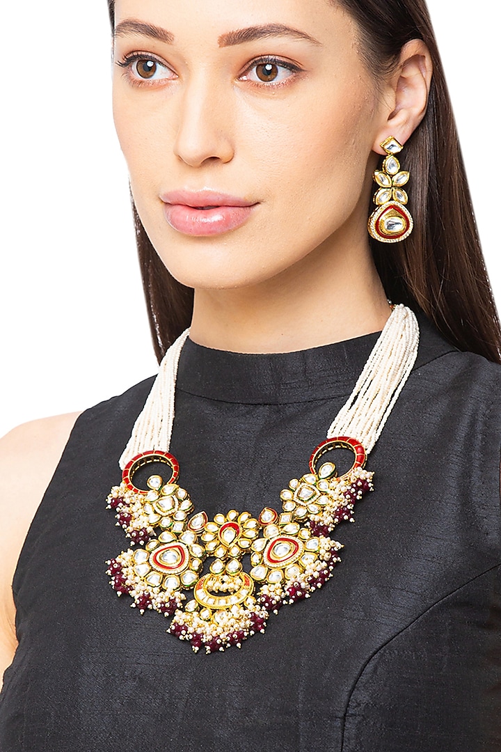 Gold Finish Beads Necklace Set by Hrisha Jewels