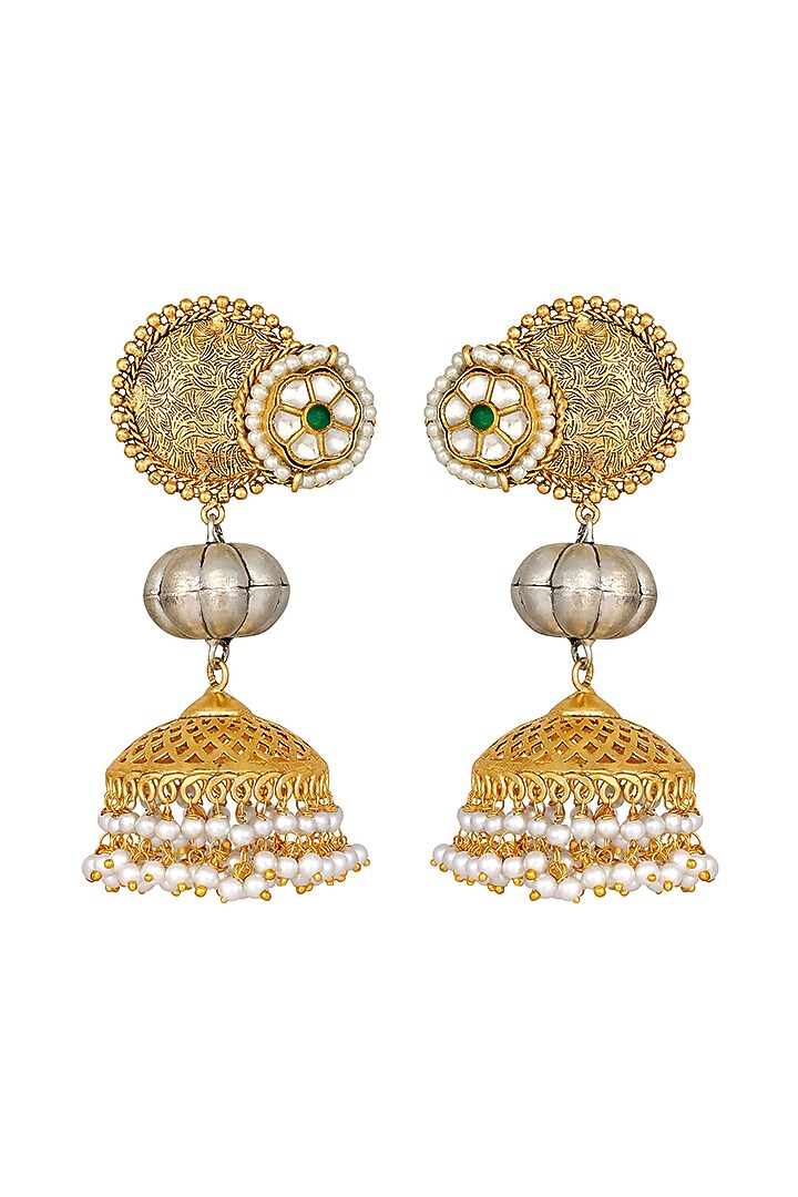 Two-Tone Finish Kundan Polki Jhumka Earrings by Hrisha Jewels at Pernia's Pop Up Shop