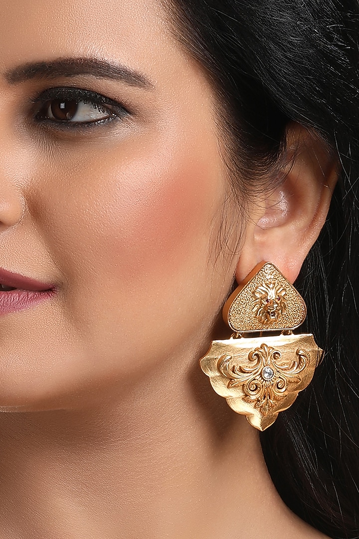 Gold Finish Dangler Earrings by Hrisha Jewels at Pernia's Pop Up Shop