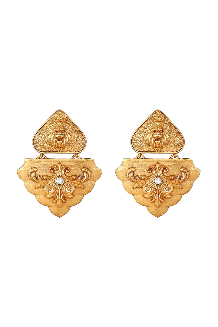 Gold Finish Dangler Earrings by Hrisha Jewels at Pernia's Pop Up Shop