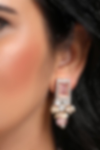 Gold Finish Kundan Polki & Pink Quartz Stone Dangler Earrings by Hrisha Jewels at Pernia's Pop Up Shop