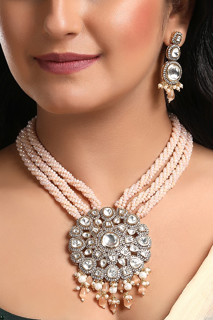 Two-Tone Finish Kundan Polki Mala Set by Hrisha Jewels at Pernia's Pop Up Shop