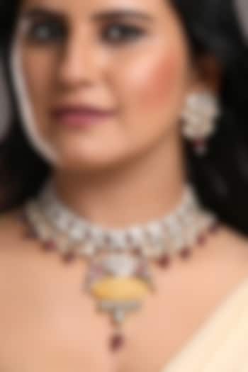 Two-Tone Finish Kundan Polki & Onyx Choker Necklace Set by Hrisha Jewels at Pernia's Pop Up Shop