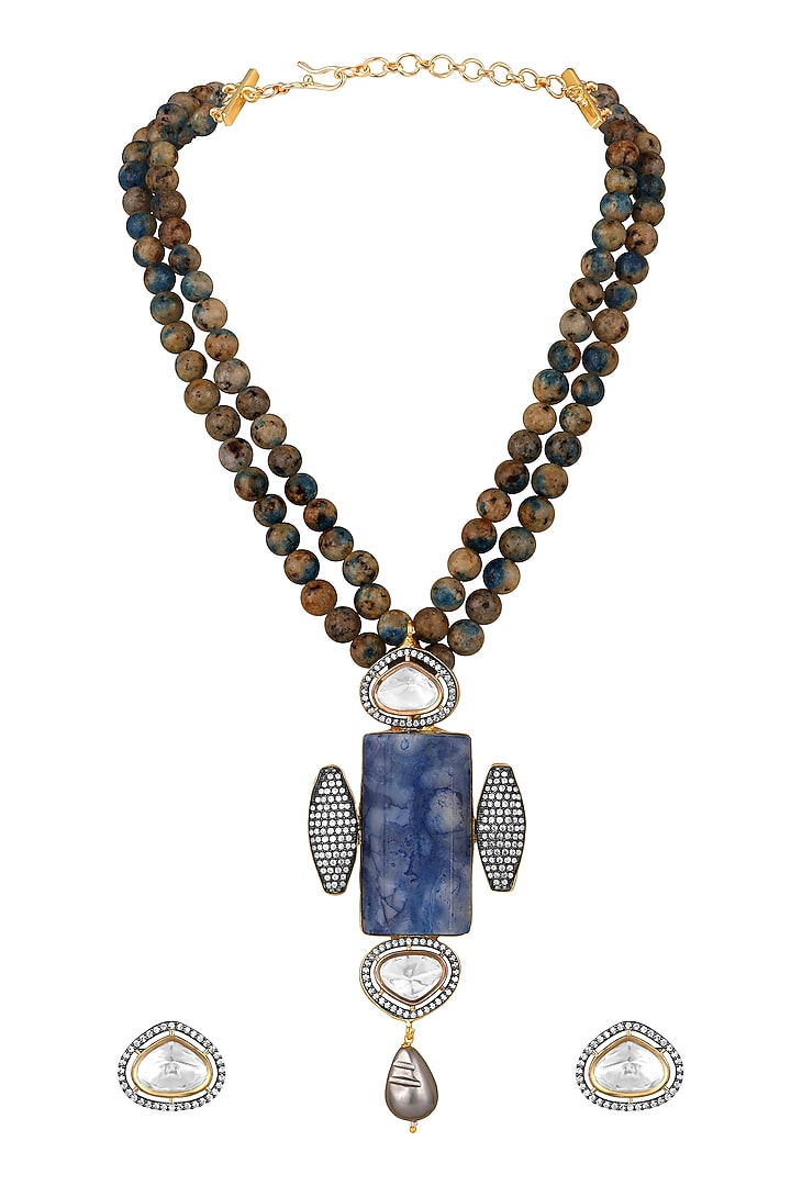 Two Tone Finish Kundan Polki & Cubic Zirconia Necklace Set by Hrisha Jewels at Pernia's Pop Up Shop