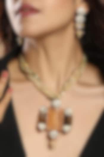 Gold Finish Moissanite Kundan Polki Necklace Set by Hrisha Jewels at Pernia's Pop Up Shop