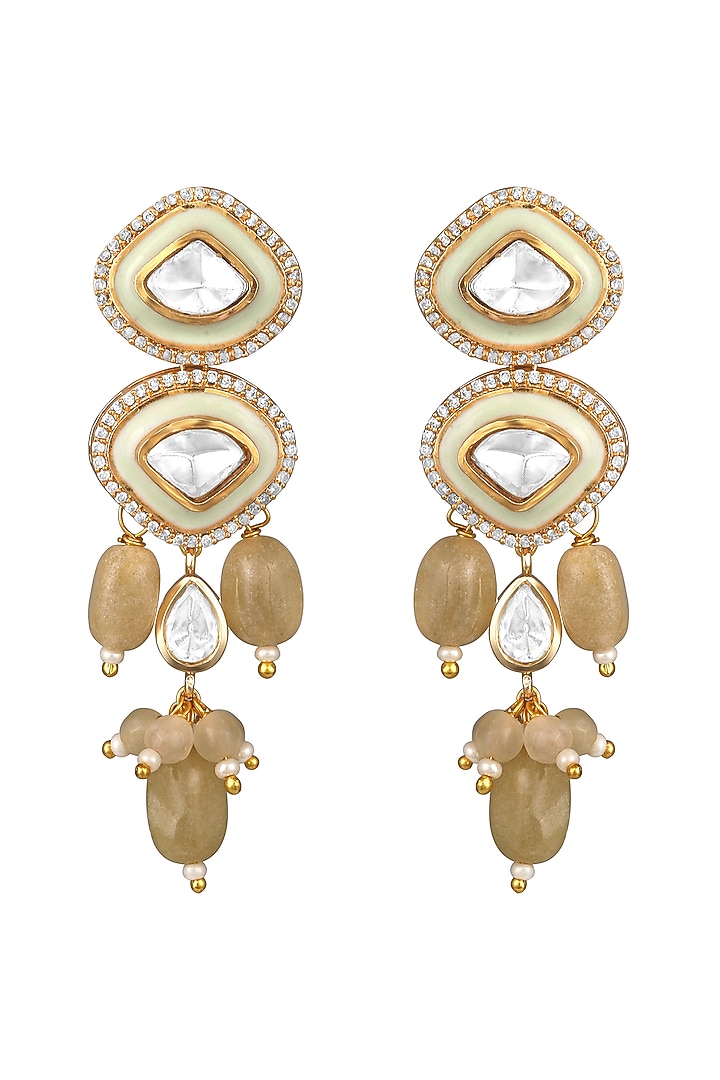 Gold Finish Moissanite Kundan Polki Necklace Set by Hrisha Jewels at Pernia's Pop Up Shop