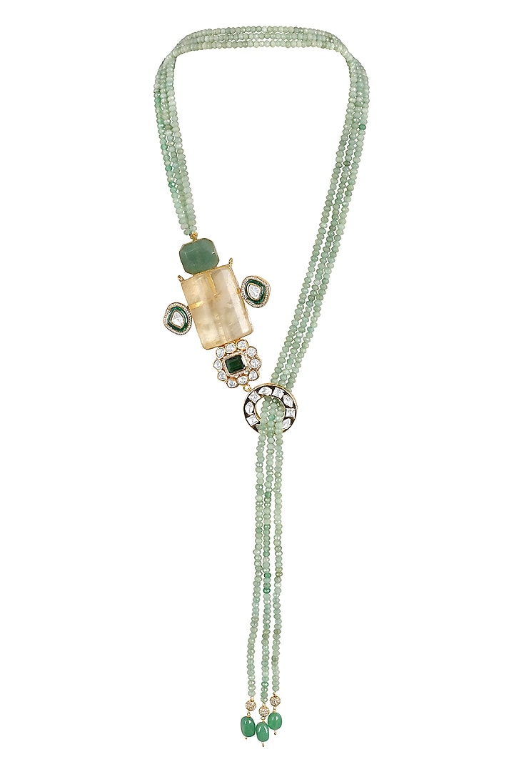 Gold Finish Moissanite Kundan Polki & Emerald Necklace by Hrisha Jewels at Pernia's Pop Up Shop