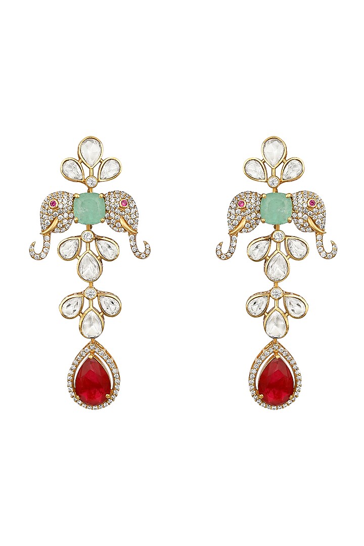Gold Finish Moissanite Kundan Polki & Ruby Necklace Set by Hrisha Jewels at Pernia's Pop Up Shop