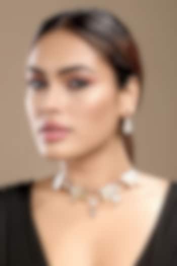 Gold Finish Moissanite Kundan Polki & Mother Of Pearl Necklace Set by Hrisha Jewels at Pernia's Pop Up Shop