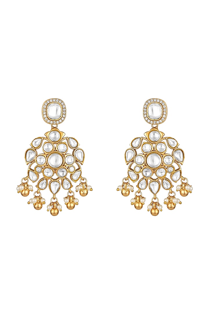 Gold Finish Moissanite Kundan Polki & Pearl Necklace Set by Hrisha Jewels at Pernia's Pop Up Shop