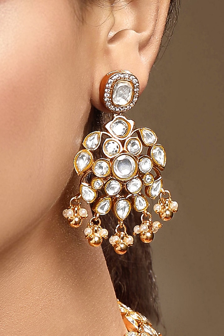 Gold Finish Moissanite Kundan Polki & Pearl Necklace Set by Hrisha Jewels at Pernia's Pop Up Shop