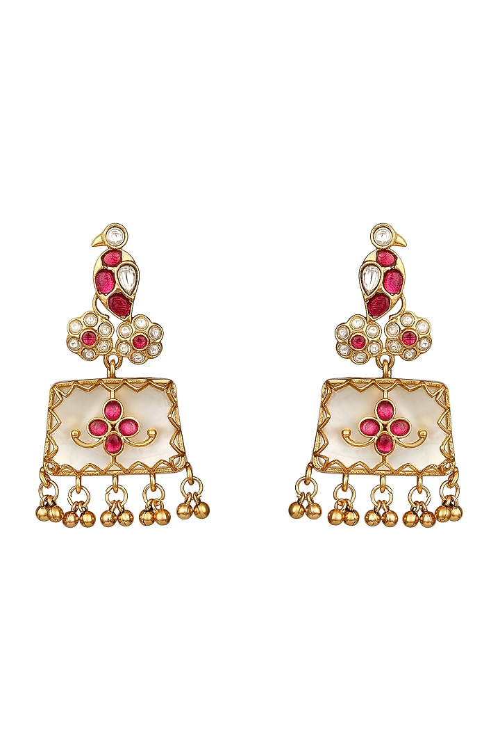 Gold Finish Moissanite Kundan Polki & Ruby Necklace Set by Hrisha Jewels at Pernia's Pop Up Shop