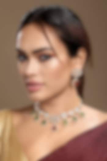 Gold Finish Moissanite Kundan Polki & Ruby Necklace Set by Hrisha Jewels at Pernia's Pop Up Shop