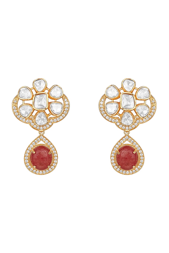 Gold Finish Moissanite Kundan Polki & Ruby Necklace Set by Hrisha Jewels at Pernia's Pop Up Shop