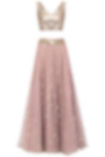 Muted Pink Embroidered Lehenga Set by Mishru