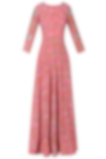 Pink Floral Flared Cutout Maxi Dress by Mishru