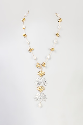 Two Tone Finish Pearl & Ghugri Handmade Long Necklace by Hetal Shah
