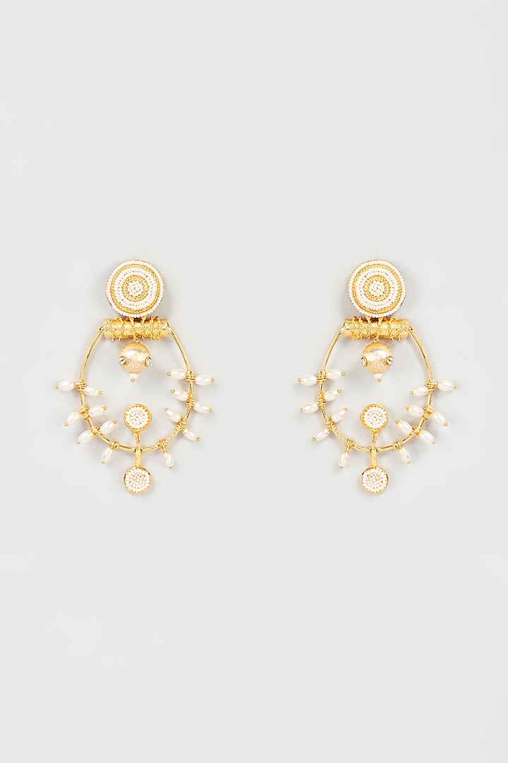 Gold Finish Pearl Handmade Dangler Earrings by Hetal Shah