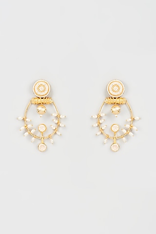 Gold Finish Pearl Handmade Dangler Earrings by Hetal Shah