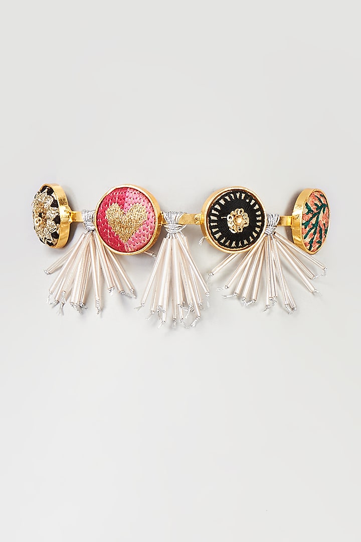 Gold Finish Navratna Stone & Tassel Handmade Choker Necklace by Hetal Shah