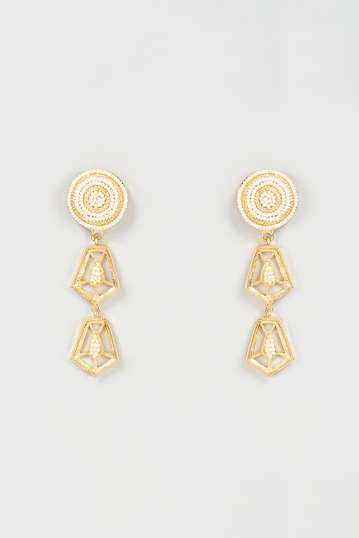 Gold Finish Pearl Handmade Lantern Dangler Earrings by Hetal Shah