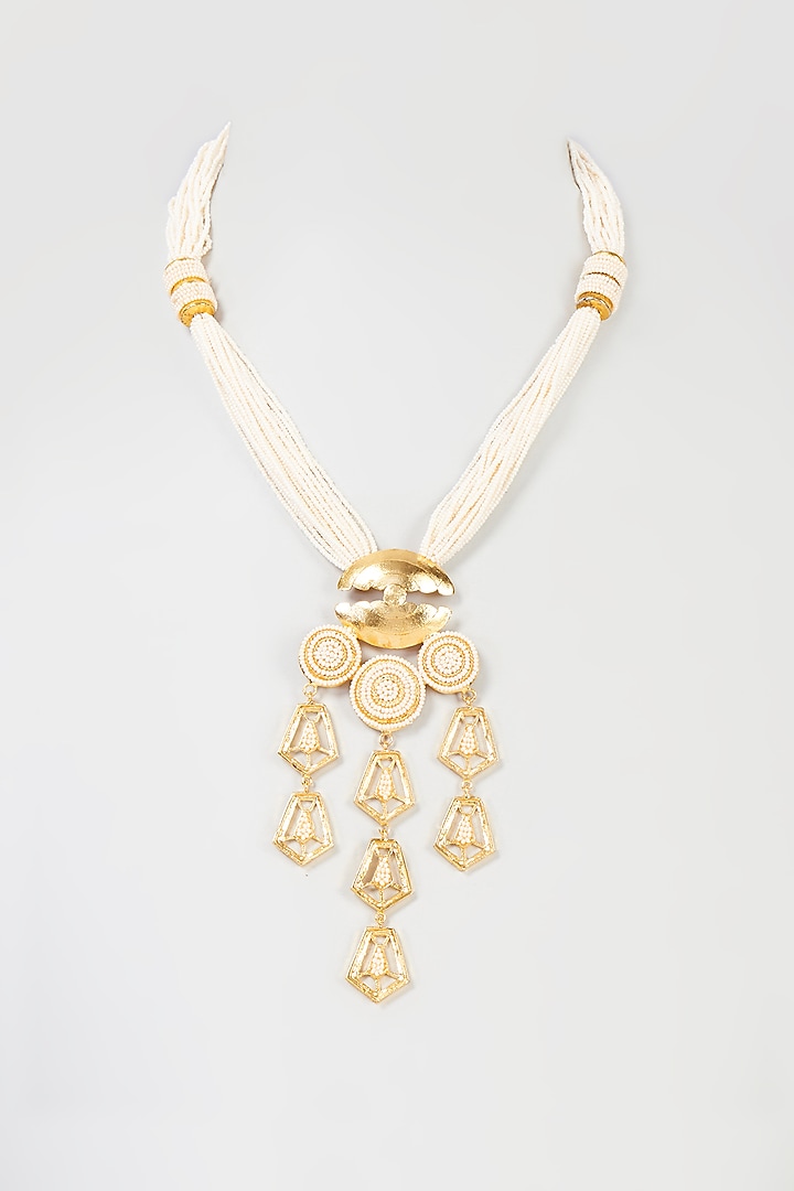 Gold Finish Pearl Handmade Lantern Necklace by Hetal Shah