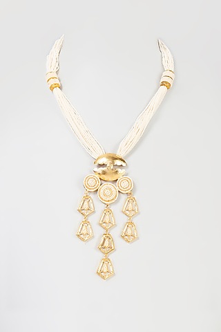 Gold Finish Pearl Handmade Lantern Necklace by Hetal Shah
