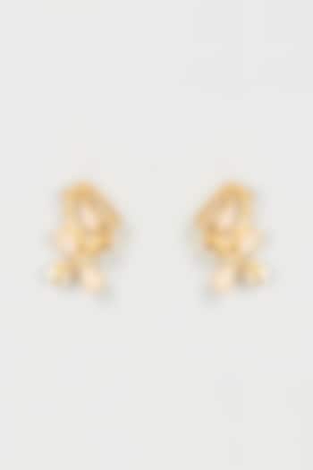 Gold Finish Pearl Floral Lantern Stud Earrings by Hetal Shah
