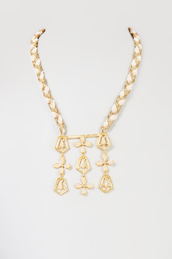 Gold Finish Pearl Floral Lantern Necklace by Hetal Shah