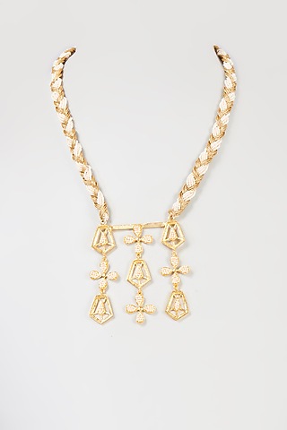 Gold Finish Pearl Floral Lantern Necklace by Hetal Shah