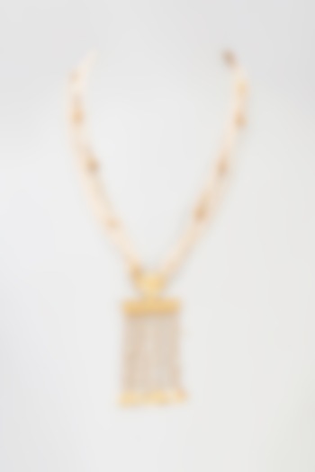 Two Tone Finish Pearl & Coin Lotus Chain Necklace by Hetal Shah