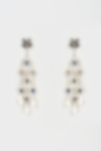 White Finish Grey Sapphire Synthetic Stone Dangler Earrings by Hetal Shah