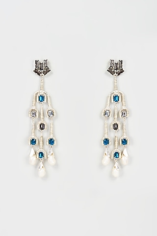 White Finish Grey Sapphire Synthetic Stone Dangler Earrings by Hetal Shah