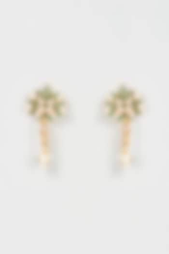 Gold Finish Emerald Leaf Dangler Earrings by Hetal Shah