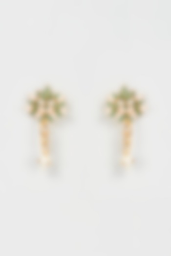 Gold Finish Emerald Leaf Dangler Earrings by Hetal Shah