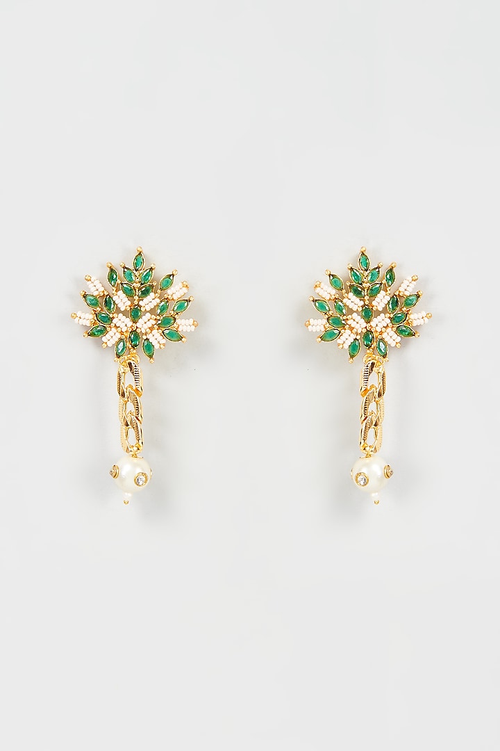 Gold Finish Emerald Leaf Dangler Earrings by Hetal Shah