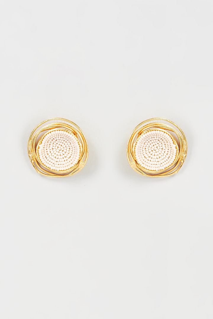 Gold Finish Pearl Handmade Stud Earrings by Hetal Shah