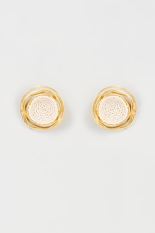 Gold Finish Pearl Handmade Stud Earrings by Hetal Shah