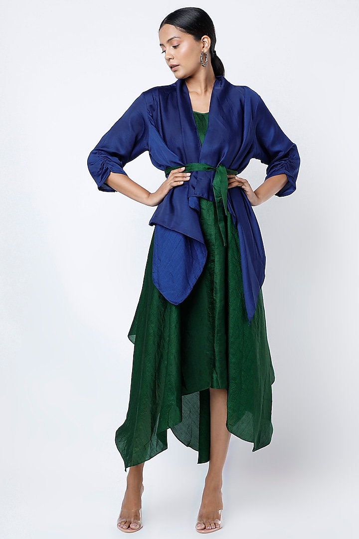 Emerald Green Dress With Jacket by Harsh Harsh