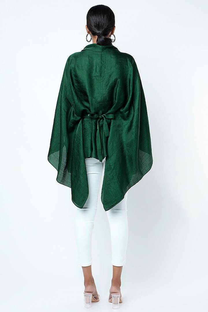 Emerald Green Kaftan Top With Belt by Harsh Harsh at Pernia's Pop Up Shop