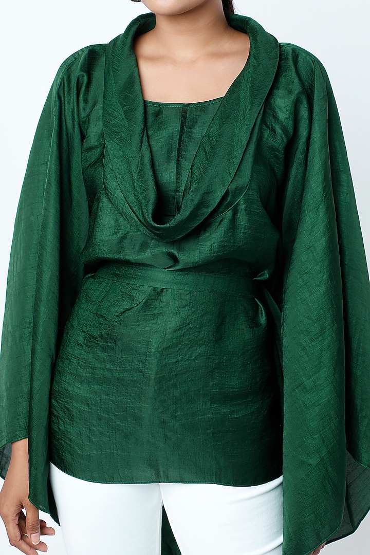 Emerald Green Kaftan Top With Belt by Harsh Harsh at Pernia's Pop Up Shop