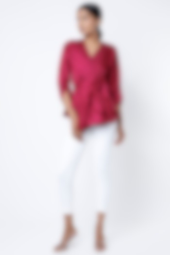 Fuchsia Pink Kaftan Top With Belt by Harsh Harsh at Pernia's Pop Up Shop