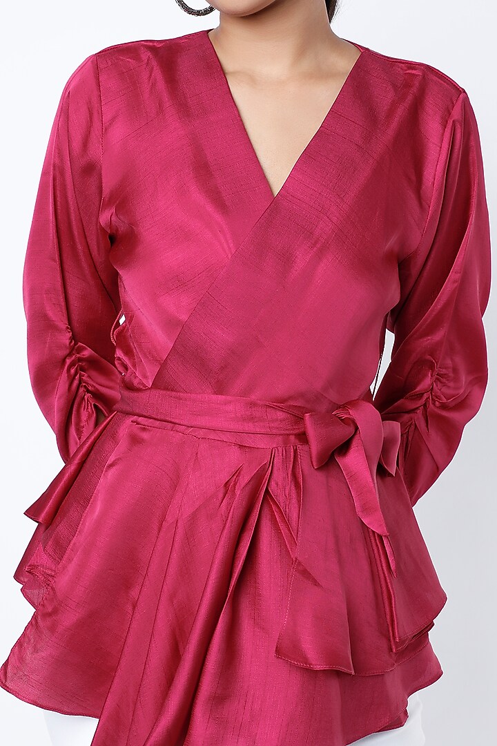 Fuchsia Pink Kaftan Top With Belt by Harsh Harsh at Pernia's Pop Up Shop