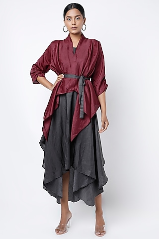 Dark Grey High-Low Dress With Jacket by Harsh Harsh